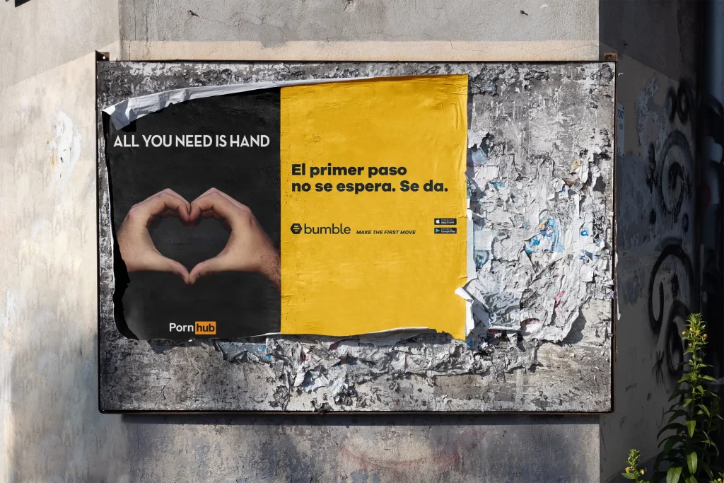 Anuncio pornhub y bumble enseñando un buen copy