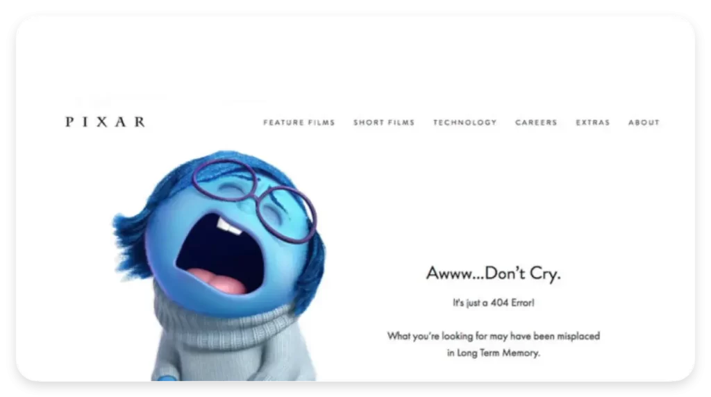 Tristeza de pixar llorando en error 404