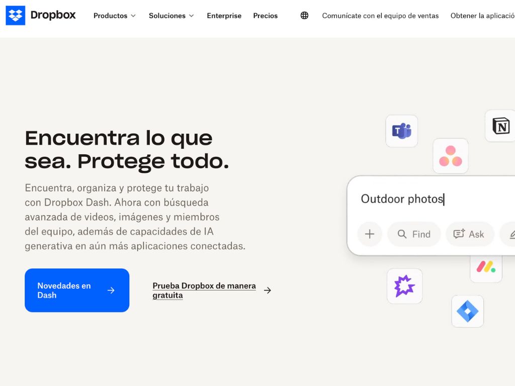 Header principal de dropbox